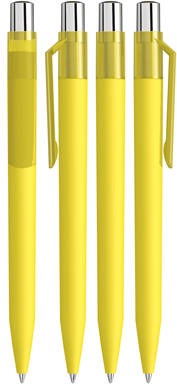 UMA ON TOP soft touch balpen met transparante clip en metalen knop - Yellow