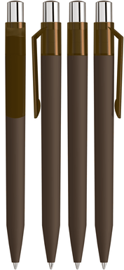 UMA ON TOP soft touch balpen met transparante clip en metalen knop - Brown