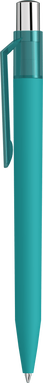 UMA ON TOP soft touch balpen met transparante clip en metalen knop - Turquoise