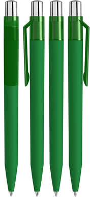 UMA ON TOP soft touch balpen met transparante clip en metalen knop - Middle green