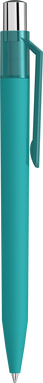 UMA ON TOP soft touch balpen met transparante clip en metalen knop - Turquoise