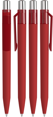 UMA ON TOP soft touch balpen met transparante clip en metalen knop - Red