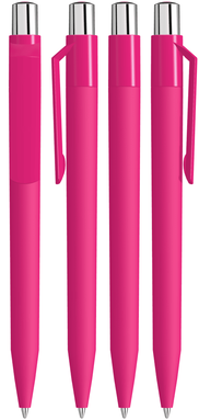 UMA ON TOP soft touch balpen met polished clip en metalen knop - Magenta