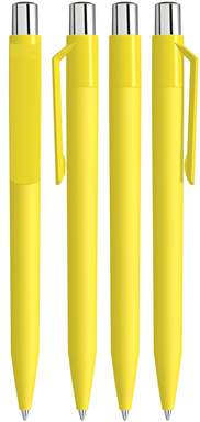 UMA ON TOP soft touch balpen met polished clip en metalen knop - Yellow