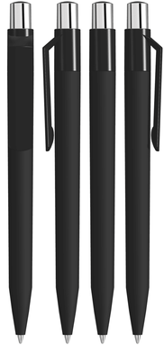 UMA ON TOP soft touch balpen met polished clip en metalen knop - Black