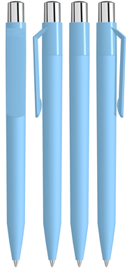 UMA ON TOP soft touch balpen met polished clip en metalen knop - Light blue