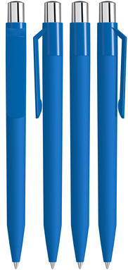 UMA ON TOP soft touch balpen met polished clip en metalen knop - Middle blue