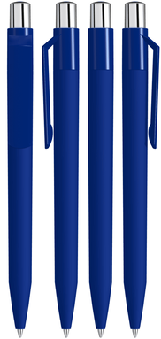 UMA ON TOP soft touch balpen met polished clip en metalen knop - Dark blue