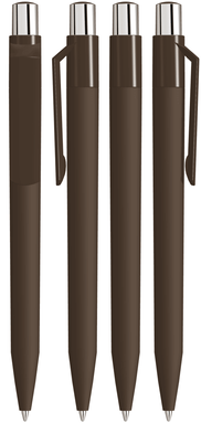 UMA ON TOP soft touch balpen met polished clip en metalen knop - Brown