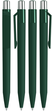 UMA ON TOP soft touch balpen met polished clip en metalen knop - Dark green
