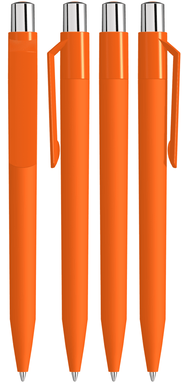 UMA ON TOP soft touch balpen met polished clip en metalen knop - Orange