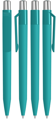 UMA ON TOP soft touch balpen met polished clip en metalen knop - Turquoise