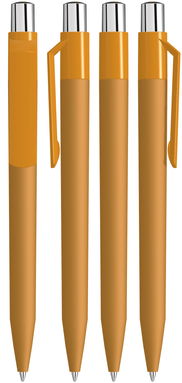 UMA ON TOP soft touch balpen met polished clip en metalen knop - Caramel