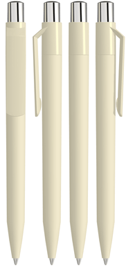 UMA ON TOP soft touch balpen met polished clip en metalen knop - Beige