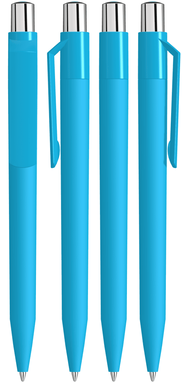 UMA ON TOP soft touch balpen met polished clip en metalen knop - Cyan