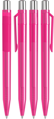 UMA ON TOP transparante balpen met metalen knop - Magenta