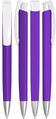 UMA TRINITY Soft-Touch-Kugelschreiber mit weißem Clip und Metallspitze - Lila