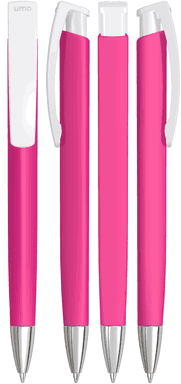 UMA TRINITY Soft-Touch-Kugelschreiber mit weißem Clip und Metallspitze - Magenta