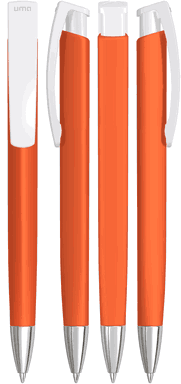 UMA TRINITY Soft-Touch-Kugelschreiber mit weißem Clip und Metallspitze - Orange