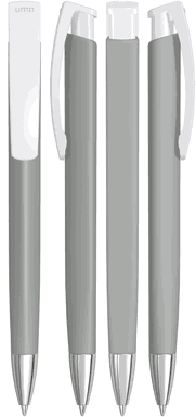 UMA TRINITY Soft-Touch-Kugelschreiber mit weißem Clip und Metallspitze - Grau
