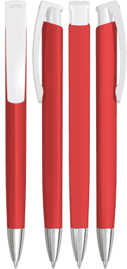 UMA TRINITY Soft-Touch-Kugelschreiber mit weißem Clip und Metallspitze - Rot