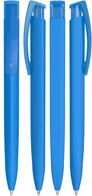 UMA TRINITY Soft-Touch-Kugelschreiber mit transparentem Clip - Hellblau