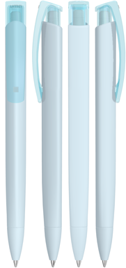UMA TRINITY Soft-Touch-Kugelschreiber mit transparentem Clip - Pastellblau