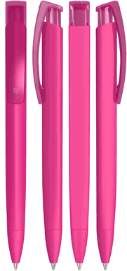 UMA TRINITY recycelter Kugelschreiber mit transparentem Clip - Magenta