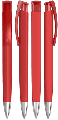 UMA TRINITY Soft-Touch-Kugelschreiber mit transparentem Clip und Metallspitze - Rot