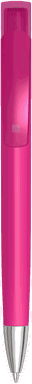 UMA TRINITY Soft-Touch-Kugelschreiber mit transparentem Clip und Metallspitze - Magenta