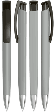 UMA TRINITY Soft-Touch-Kugelschreiber mit transparentem Clip und Metallspitze - Grau