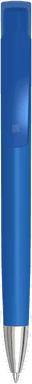 UMA TRINITY Soft-Touch-Kugelschreiber mit transparentem Clip und Metallspitze - Mittelblau