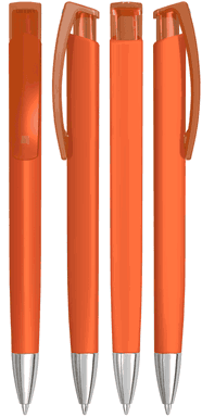 UMA TRINITY Soft-Touch-Kugelschreiber mit transparentem Clip und Metallspitze - Orange