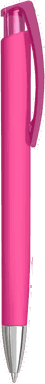 UMA TRINITY Soft-Touch-Kugelschreiber mit transparentem Clip und Metallspitze - Magenta