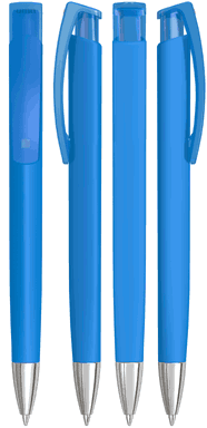 UMA TRINITY Soft-Touch-Kugelschreiber mit transparentem Clip und Metallspitze - Hellblau