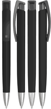 UMA TRINITY recycelter Kugelschreiber mit transparentem Clip und Metallspitze - Schwarz
