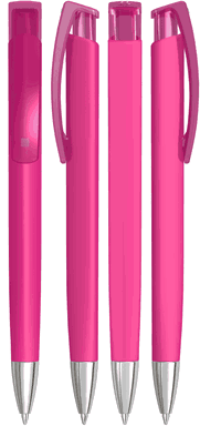 UMA TRINITY recycelter Kugelschreiber mit transparentem Clip und Metallspitze - Magenta