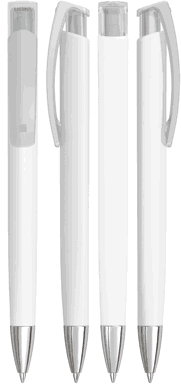 UMA TRINITY recycelter Kugelschreiber mit transparentem Clip und Metallspitze - Weiß