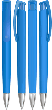 UMA TRINITY recycelter Kugelschreiber mit transparentem Clip und Metallspitze - Hellblau