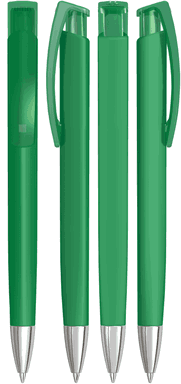 UMA TRINITY recycelter Kugelschreiber mit transparentem Clip und Metallspitze - Dunkelgrün