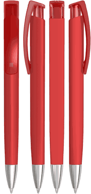 UMA TRINITY recycelter Kugelschreiber mit transparentem Clip und Metallspitze - Rot