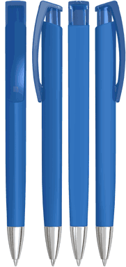 UMA TRINITY recycelter Kugelschreiber mit transparentem Clip und Metallspitze - Mittelblau