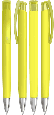UMA TRINITY recycelter Kugelschreiber mit transparentem Clip und Metallspitze - Gelb