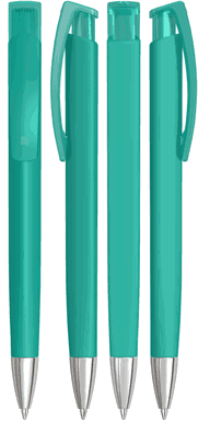 UMA TRINITY recycelter Kugelschreiber mit transparentem Clip und Metallspitze - Türkis