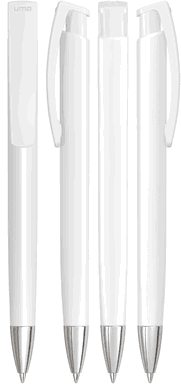UMA TRINITY recycelter Kugelschreiber mit blickdichtem Clip und Metallspitze - Weiß