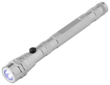 Lampe de poche en aluminium avec 3 LED, aimant, fonction télescopique et tête flexible - Argent