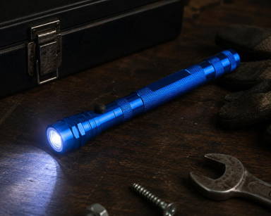 Lampe de poche en aluminium avec 3 LED, aimant, fonction télescopique et tête flexible - Bleu Cobalt