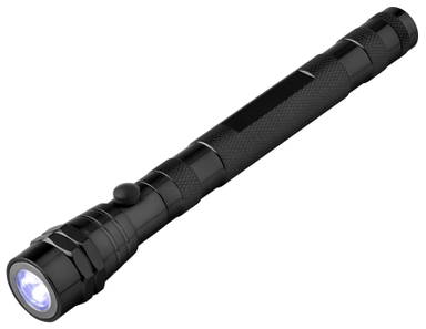 Lampe de poche en aluminium avec 3 LED, aimant, fonction télescopique et tête flexible - Noir
