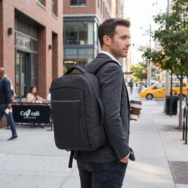 PU laptoprugzak 30 x 14 x 42 cm 15L - Zwart
