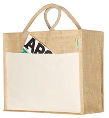 Jute shopper met canvas vak plastic vrij | 240 grams | 43 x 35 + 18 cm